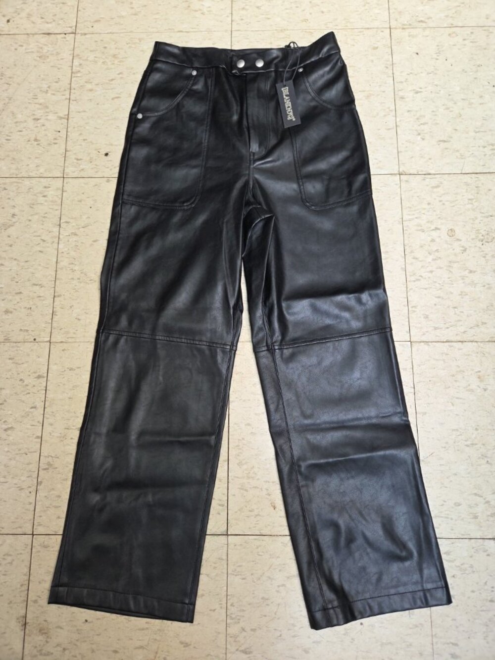 Blank NYC The Baxter Faux Leather straight wide leg black Pants New Tags Size 28